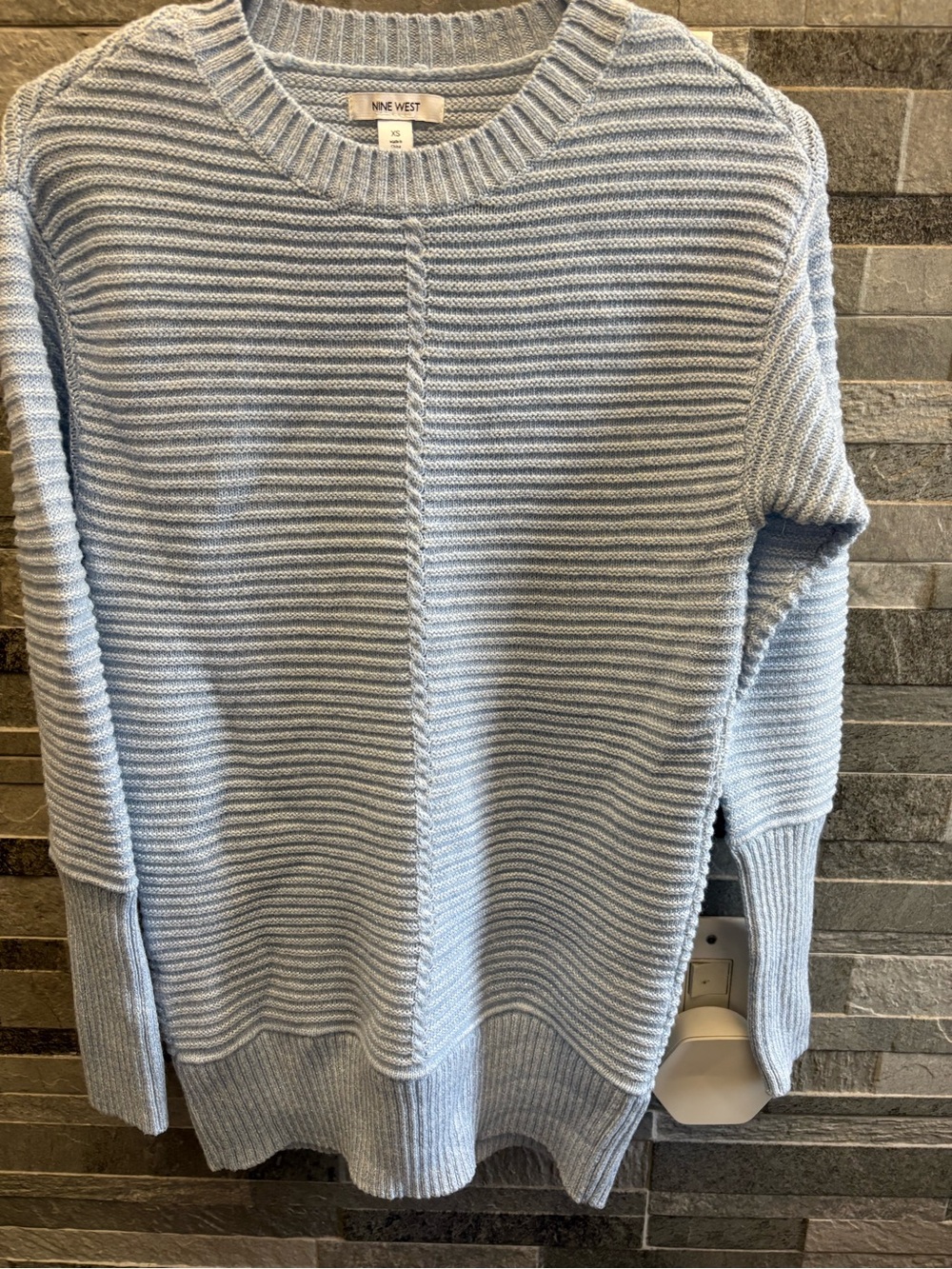 Nine West Powder Blue Ribbed Crewneck Sweater